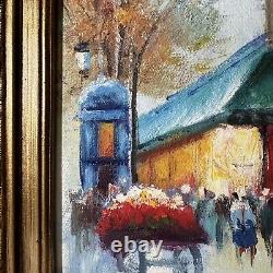 Vintage Cityscape Oil Painting Signed Ornate Gold Wood Frame Wall Hanging