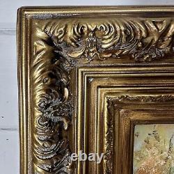 Vintage Cityscape Oil Painting Signed Ornate Gold Wood Frame Wall Hanging