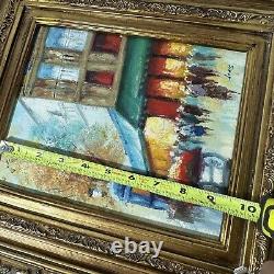 Vintage Cityscape Oil Painting Signed Ornate Gold Wood Frame Wall Hanging