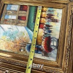 Vintage Cityscape Oil Painting Signed Ornate Gold Wood Frame Wall Hanging