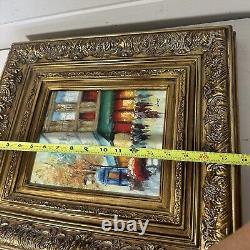 Vintage Cityscape Oil Painting Signed Ornate Gold Wood Frame Wall Hanging