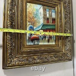 Vintage Cityscape Oil Painting Signed Ornate Gold Wood Frame Wall Hanging