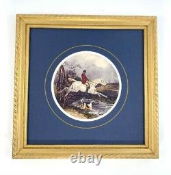 Vintage Classic Print of Fox Hunt Scenery in Golden Wooden Frame Beautiful Wall