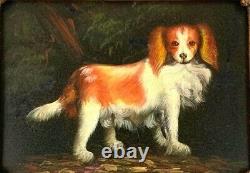 Vintage Dog Painting On Board in Ornate Golden Frame Beautiful Wall Art Gift