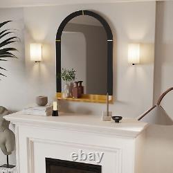 Vintage Frame Arched Wall Accent Mirror with Gold Shelf Bathroom Vanity Mirror