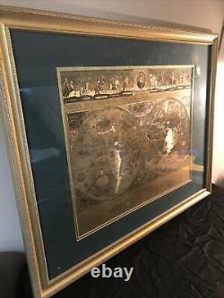 Vintage Framed Gold Foil Blaeu Wall Map Willem Janszon 24x31 in with frame