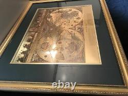 Vintage Framed Gold Foil Blaeu Wall Map Willem Janszon 24x31 in with frame