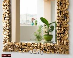 Vintage Gold Tone Hand carved Wood Frame Ornate Mirror for wall decor, 29x21.5