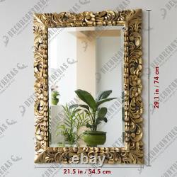Vintage Gold Tone Hand carved Wood Frame Ornate Mirror for wall decor, 29x21.5