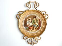 Vintage Italy Hand Made Decorative Brass Frame Wall Pottery Plate Signed Giotto