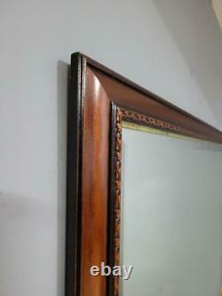Vintage Large Heavy Oak Framed Mantle Wall Mirror Gold Trim 40 x 29