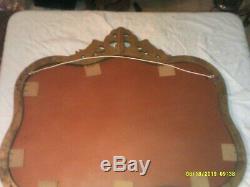 Vintage Large Wall Hanging Mirror Fancy Gold Color Wood Frame Very Detailed
