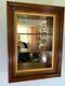 Vintage Mahogany gold deep mirror back curio shelf wall hanging display cabinet