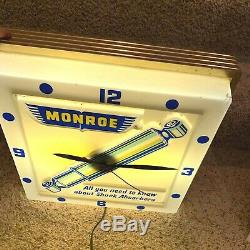 Vintage Monroe Shock Absorbers 16 Lighted Wall Clock Gold Metal Frame