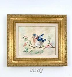 Vintage Original Bird Painting in Golden Wood Frame Beautiful Wall Art Gift
