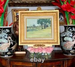 Vintage Original Golf Course Painting on Canvas In Golden Frame Beautiful Wall