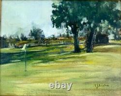 Vintage Original Golf Course Painting on Canvas In Golden Frame Beautiful Wall