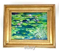 Vintage Original Signed Oil Painting of Lilly Pad In Golden Frame Beautiful Wall