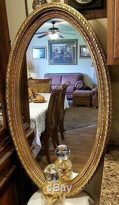 Vintage Oval Wall Mirror Ornate Gold Gilt Frame Heavy Large 38 x 22 x 3