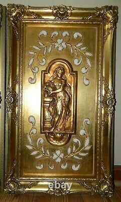 Vintage Pair Of Andrew Kolb And Son Gold Gilt Framed European Style Wall Plaques