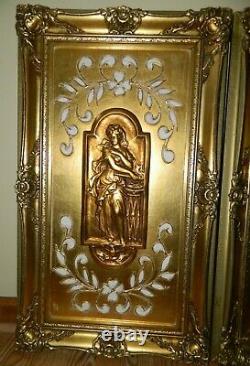Vintage Pair Of Andrew Kolb And Son Gold Gilt Framed European Style Wall Plaques