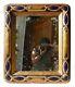 Vintage Persian-style Blue & Gold Framed Wall-Hanging Oxidized Mirror