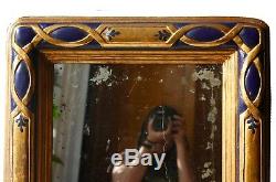 Vintage Persian-style Blue & Gold Framed Wall-Hanging Oxidized Mirror