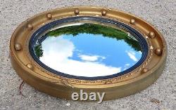 Vintage Porthole Style Round Convex Mirror with Authentic Gold Plaster Frame