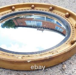 Vintage Porthole Style Round Convex Mirror with Authentic Gold Plaster Frame