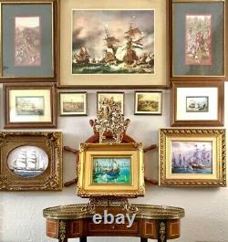 Vintage Sailboat Painting In Golden Frame Beautiful Wall Art Gift