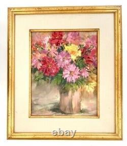 Vintage Signed Floral Oil Painting In Golden Frame Beautiful Wall Art Gift