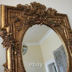 Vintage Style Large OVAL Gold Gilt French Louis Ornate Bevel OVERMANTEL Mirror