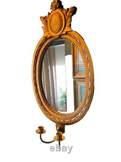 Vintage Swedish Rococo Style Wall Mirror in Gold frame with 2 candle sticks 50s