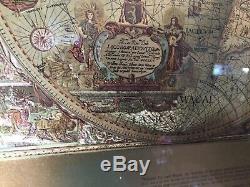 Vintage Teal & Gold Foiled Blaeu Wall Map of New World 30 x 25 Matted Framed