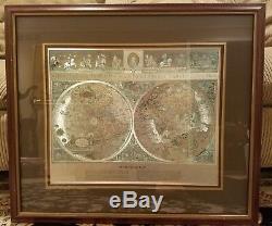 Vintage Teal & Gold Foiled Blaeu Wall Map of New World 30x26 TripleMatted Framed