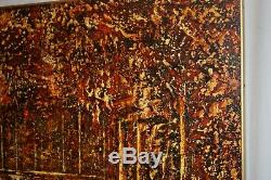 Vintage Textural Impressions Abstract Trees Wall Art Wood Surface Gold Frame