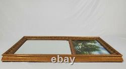 Vintage Trumeau Beveled Wall Mirror With Signed Oil Painting Carved Frame French