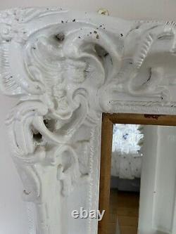Vintage Very Large French Moulded Carved Shabby Chic Mirror White/gold