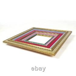 Vintage Wall Mirror Gold Frame Pink Red Blue Fabric Square
