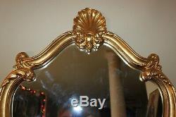 Vintage Wall Mirror Ornate Gold Wooden Frame. Wall Hook Hanging Mirror