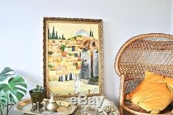 Vintage signed original acrylic painting of The Wailing Wall Jerusalem in gold g
