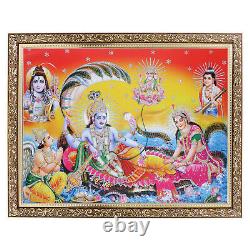 Vishnu Lakshmi Zari Art Work Photo In Copper Gold Frame Big (14 X 18 Inch)