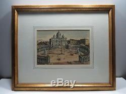 Vtg Antique Gold Framed Print Hand Colored Engraving Wall Art Hangings Roman