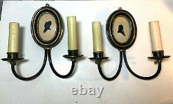 Vtg Antique Neoclassical Double Frame Candle Light Wall Sconces Geo. Washington