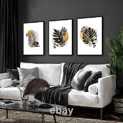 Wall Art prints framed set of 3 Gold Tropical poster Wall hanging picture frame