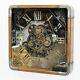 Wall Clock Square Mirrored With Gears And Gold Frame