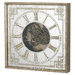 Wall Mirrored Industrial Framed Gold Square Clock with Mechanisms Home New