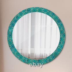 Wall Mounted Mirror with Glass printed Frame Bathroom green and gold composition