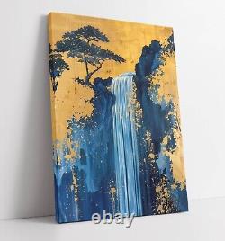 Waterfall Gold Landscape Home Decor Deep Framed Canvas Wall Art Picture Print