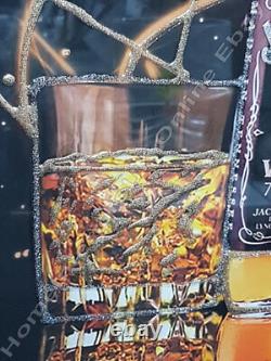 Whiskey alcohol bottle pictures with liquid art, crystals & mirror/black frames